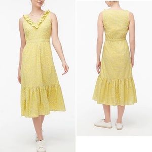 JCrew Yellow Printed V-Neck Ruffle Midi Dress